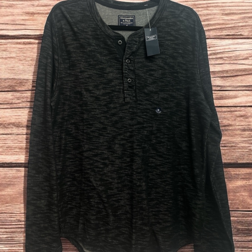 New Abercrombie & Fitch Men’s Black Heather Henley LS Shirt M